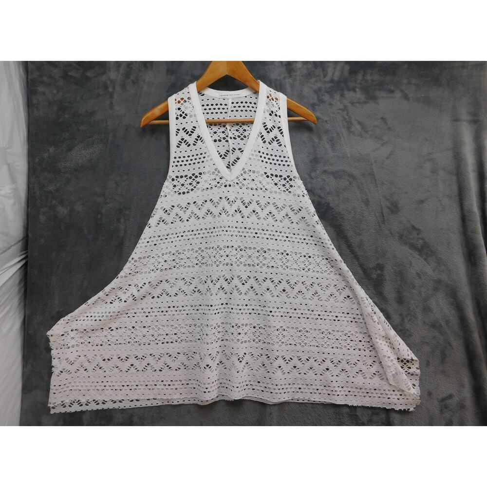 Robin Piccone Tank Womens L White Crochet Tunic V-Neck Relaxed Fit Beach Coverup